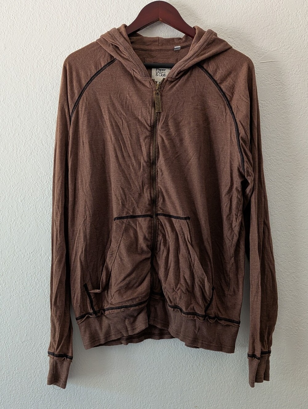 Paper Denim & Cloth - Lightweight Zip Up Brown Hoodie Men's Size XL
